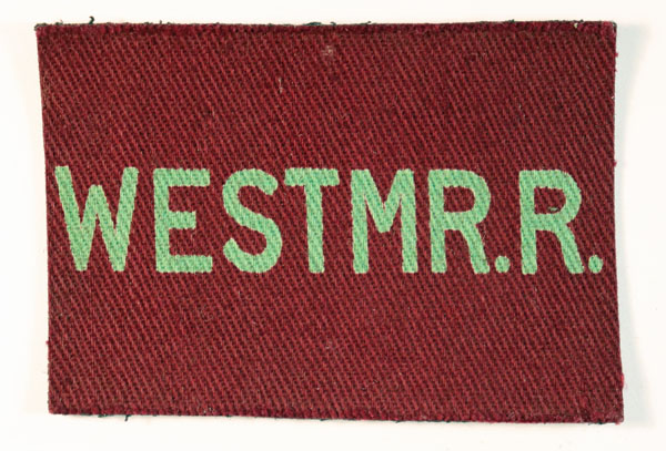 WESTMR.R. / 5th Canadian Armoured Division WW2 Printed Formation Sign Badge – CALICO PRINTERS — Lot No. 6460