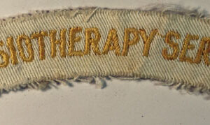 PHYSIOTHERAPY SERVICE WW2 Tropical Dress Embroidered Shoulder Title Badge - Variant  ---  Lot No. 6301