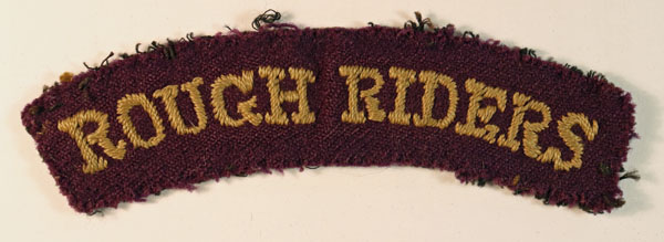 11th (CITY OF LONDON YEOMANRY) LAA Regiment (ROUGH RIDERS) WW2 Embroidered Shoulder Title Badge – Lot No: 6477