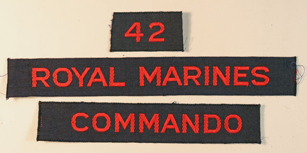 42/ROYAL MARINES/COMMANDO WW2 Cash’s Name Tape Shoulder Title Badge — Lot No. 6466/SF16
