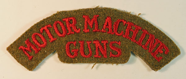 MOTOR MACHINE / GUNS WW1 Embroidered Felt Shoulder Title Badge – Scarce — Lot No. 6464/WW1-22