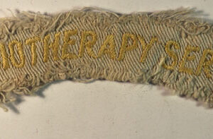 PHYSIOTHERAPY SERVICE WW2 Tropical Dress Embroidered Shoulder Title Badge - Variant  ---  Lot No. 6650