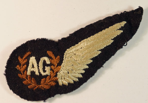 R.A.F. AG – Air Gunner AMO A547 1939 WW2 Padded Embroidered Half Brevet Badge — Lot No. 6452