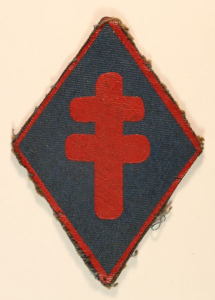 1st FREE FRENCH DIVISION WW2 Variant Painted Cloth Arm Badge (DISPLAY PATENTS) – SCARCE — Lot No. 6663/SS3