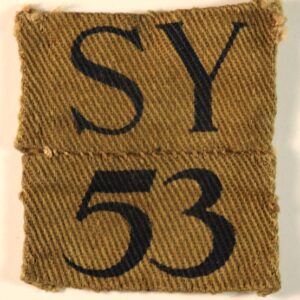 SY/53 - 53rd (WESTON GREEN) BATTALION, SURREY Home Guard WW2 Printed Cloth Shoulder Title Badge - CALICO PRINTERS ---  Lot No. 6856