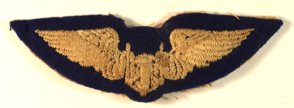 U.S.A.A.F. WW2 British Made Embroidered Aerial Gunner Wings Badge – Blue Backed Combat Worn — Lot No. 6858