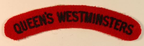 16th London Regiment (QUEEN’S WESTMINSTERS) – 1924 Era Embroidered Shoulder Title Badge – Scarce — Lot No. 6872