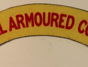 ROYAL ARMOURED CORPS WW2 Printed Shoulder Title Badge - CALICO PRINTERS --- Lot No. 7000
