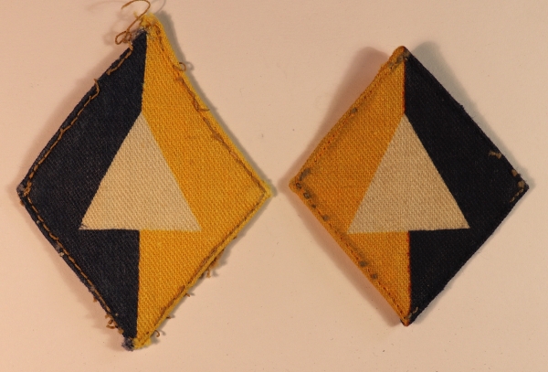 1st INFANTRY DIVISION / R.A.S.C. WW2 Printed Formation Sign Badge Facing Pair – CALICO PRINTERS — Lot No. 6963
